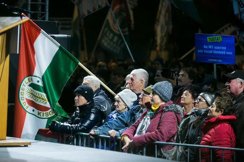 Független Kisgazdapárt zászlója a Jobbik tüntetésen Fotó: Horváth Péter Gyula