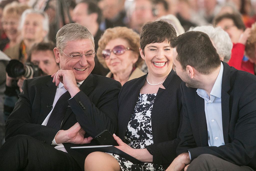 A Demokratikus Koalíció "Gyere bátran, Magyarország!" címmel rendezvénye. Az eseményen beszédet mondott Gyurcsány Ferenc, a DK elnöke, Lendvai Ildikó, az MSZP korábbi elnöke, Kuncze Gábor, az SZDSZ korábbi elnöke, valamint Homonnay Gergely író, újságíró. Fotó: Horváth Péter Gyula