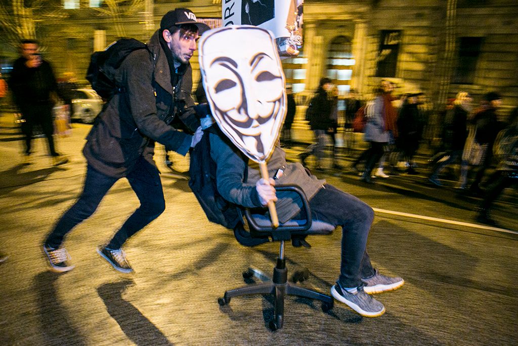 Résztvevők a Váltsunk rendszert közösen az oktatásban címmel meghirdetett diáktüntetésen Budapesten 2018. február 23-án. Fotó: Horváth Péter Gyula