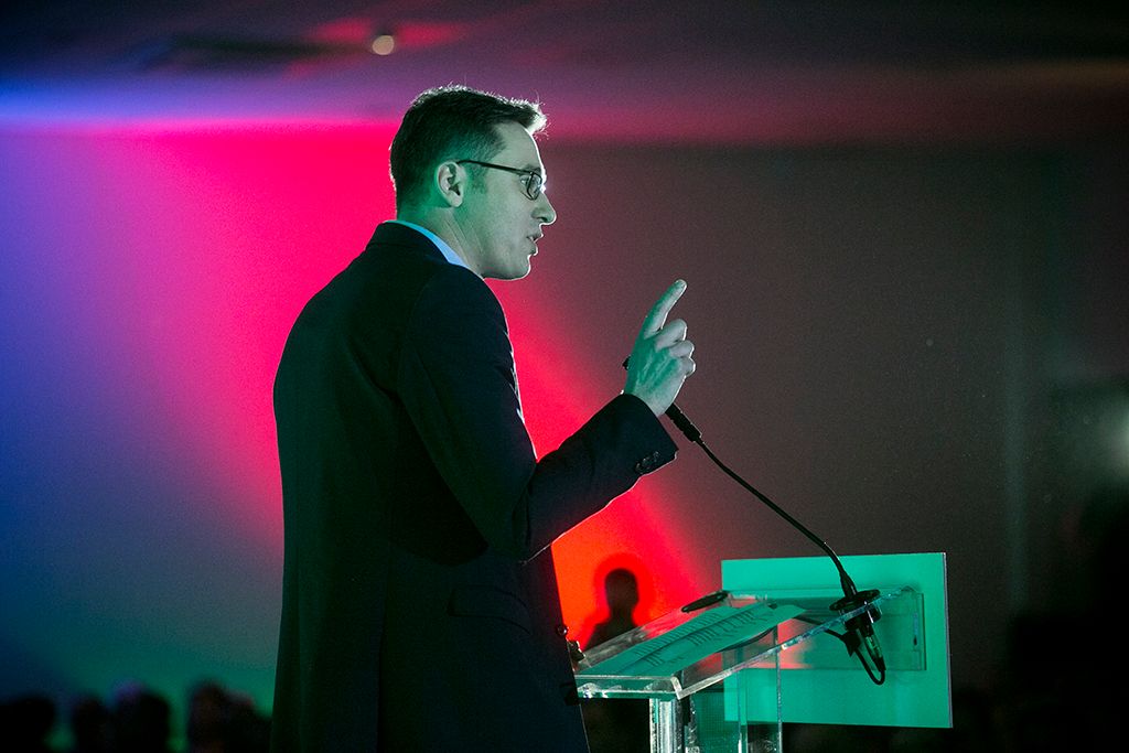 Karácsony Gergely beszédet tart  az MSZP budapesti évadnyitó rendezvényén Fotó: Horváth Péter Gyula
