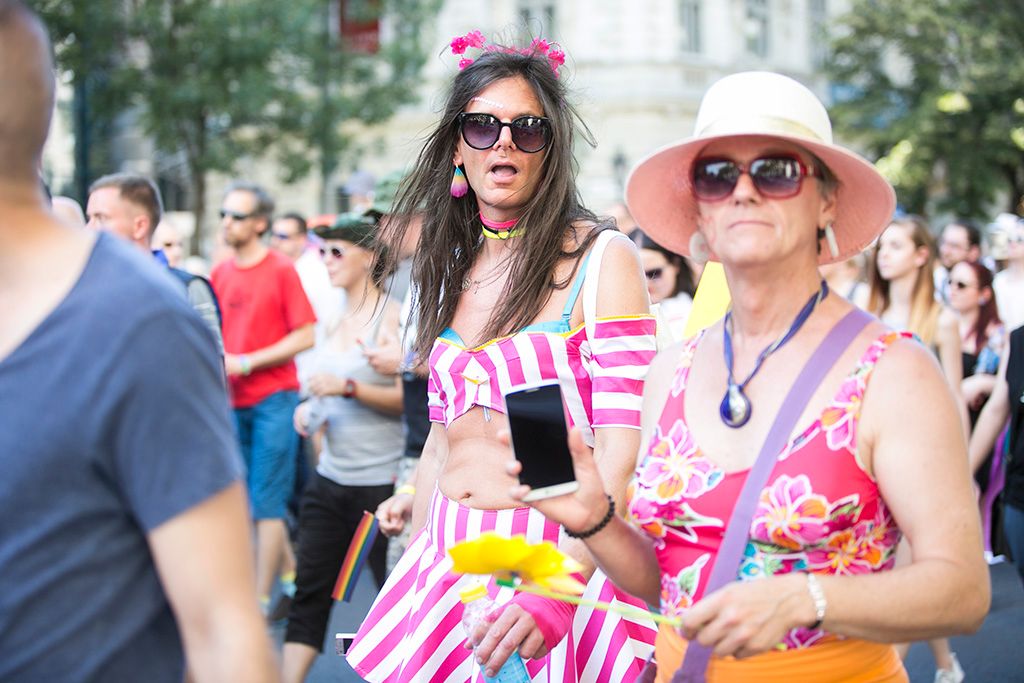 Az LMBTQ-közösség (leszbikus, meleg, biszexuális, transznemű és queer emberek) fesztiválja, a 22. Budapest Pride felvonulásának résztvevői Fotó: Horváth Péter Gyula