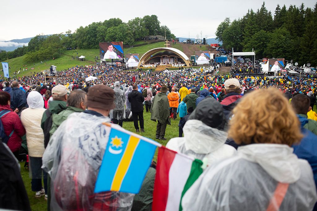 Csíksomlyó, 2019. június 1.Ferenc pápa szentmisét pontifikál a csíksomlyói hegynyeregben, Erdélyben 2019. június 1-jén. A katolikus egyházfő háromnapos pasztorális és ökumenikus apostoli látogatáson vesz részt Romániában.