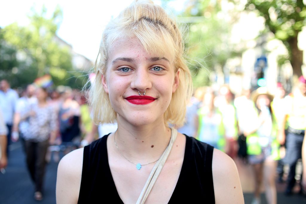 Az LMBTQ-közösség (leszbikus, meleg, biszexuális, transznemű és queer emberek) fesztiválja, a 22. Budapest Pride felvonulásának résztvevői Fotó: Horváth Péter Gyula