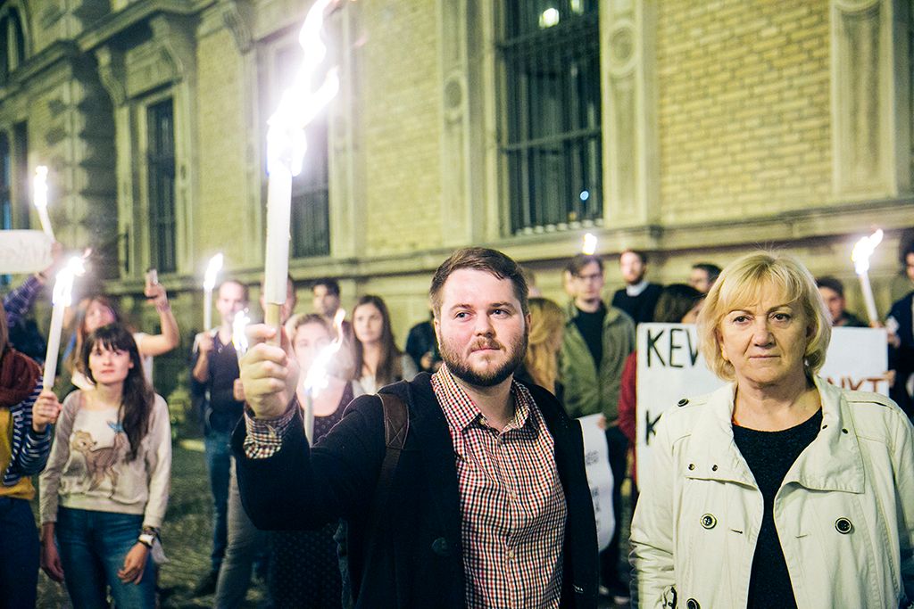 Fáklyás felvonulás a Corvinus Egyetemért - demonstráció a Lehet Más a Jövő szervezésében Fotó: Horváth Péter Gyula