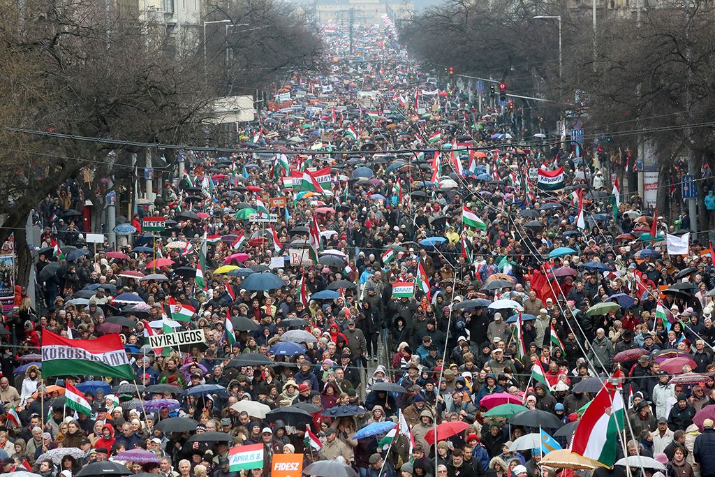 A Békemenet résztvevői 2018. március 15-én.  Fotó: Horváth Péter Gyula