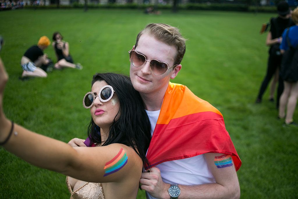 Az LMBTQ-közösség (leszbikus, meleg, biszexuális, transznemű és queer emberek) fesztiválja, a 22. Budapest Pride felvonulásának résztvevői Fotó: Horváth Péter Gyula