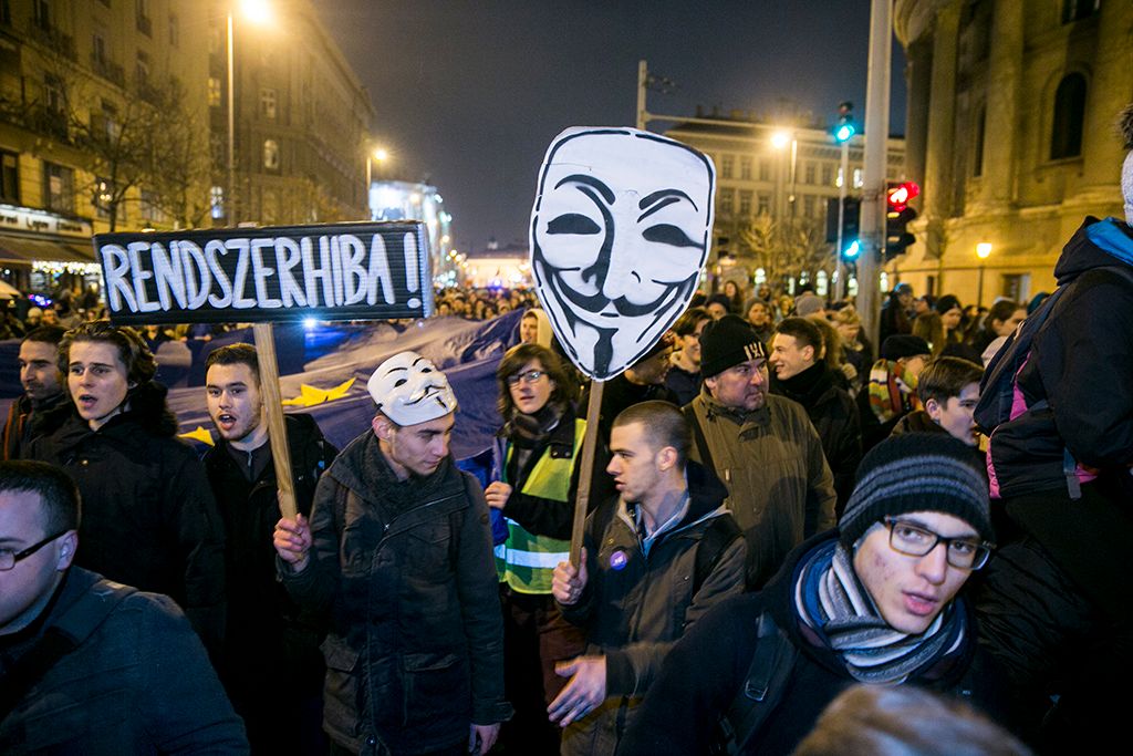 Résztvevők a Váltsunk rendszert közösen az oktatásban címmel meghirdetett diáktüntetésen Budapesten 2018. február 23-án. Fotó: Horváth Péter Gyula