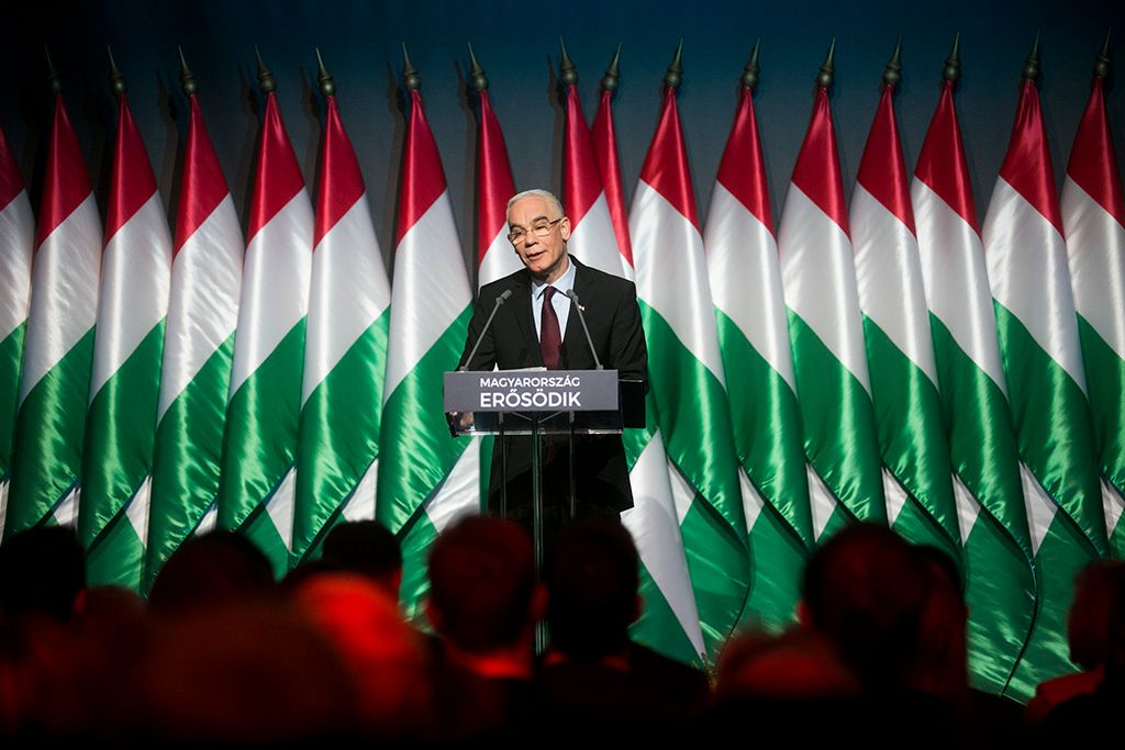 Orbán Viktor miniszterelnök hagyományos évértékelő beszédét tartja a Várkert Bazárban 2017. február 10-én. Fotó: Horváth Péter Gyulaa
