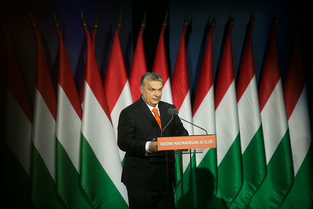 Budapest, 2018. február 18. Orbán Viktor miniszterelnök hagyományos évértékelő beszédét tartja a Várkert Bazárban 2018. február 18-án. Fotó: Horváth Péter Gyula