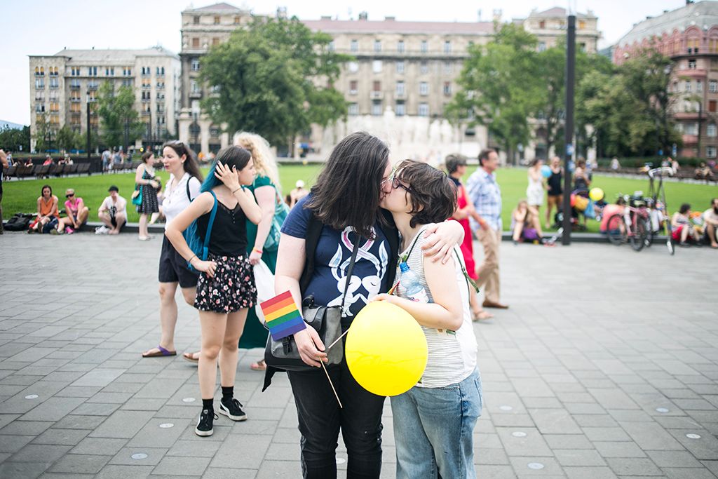 Az LMBTQ-közösség (leszbikus, meleg, biszexuális, transznemű és queer emberek) fesztiválja, a 22. Budapest Pride felvonulásának résztvevői Fotó: Horváth Péter Gyula
