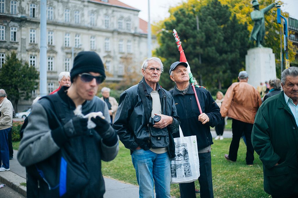 A Közös ellenzéki tüntetés a szabadságért, a korrupció ellen! címmel szervezett demonstráció résztvevői a II. kerületi Bem téren az 1956-os forradalom és szabadságharc kitörésének 62. évfordulóján, 2018. október 23-án.  Fotó: Horváth Péter Gyula