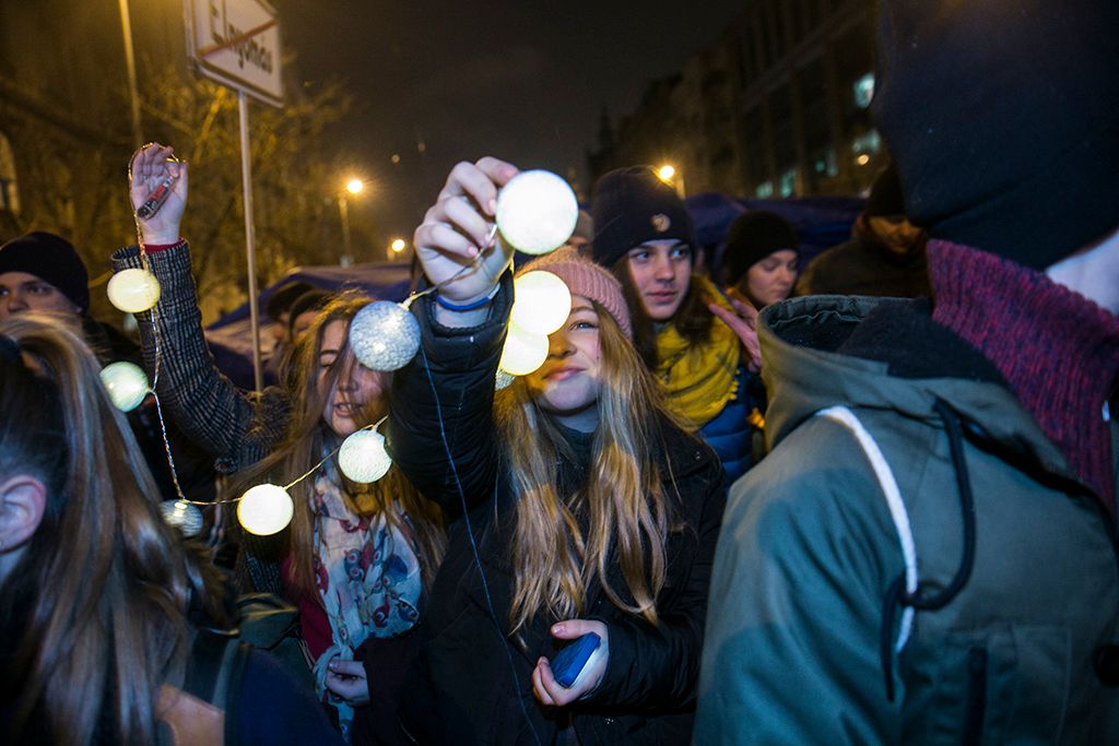 Résztvevők a Váltsunk rendszert közösen az oktatásban címmel meghirdetett diáktüntetésen Budapesten 2018. február 23-án. Fotó: Horváth Péter Gyula
