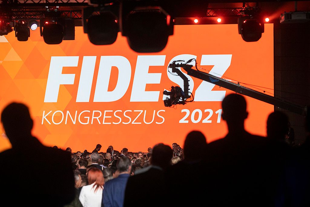 Orbán Viktor, a Fidesz újraválasztott elnöke, miniszterelnök beszédet mond a Fidesz 29. tisztújító kongresszusán Fotó: Horváth Péter Gyula