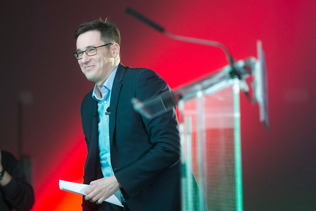 Karácsony Gergely beszédet tart  az MSZP budapesti évadnyitó rendezvényén Fotó: Horváth Péter Gyula