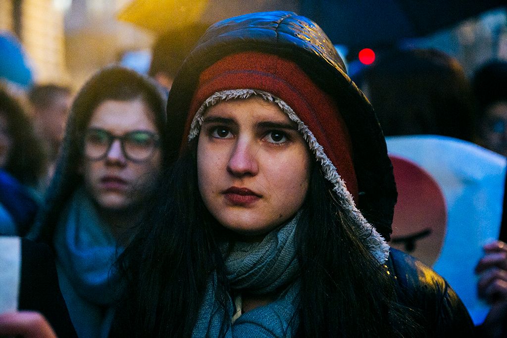 A Demonstrálj az oktatásért címmel a közösségi médiában meghirdetett tüntetés az Alkotmány utcában a Kossuth térnél 2018. január 19-én.Fotó: Horváth Péter Gyula
