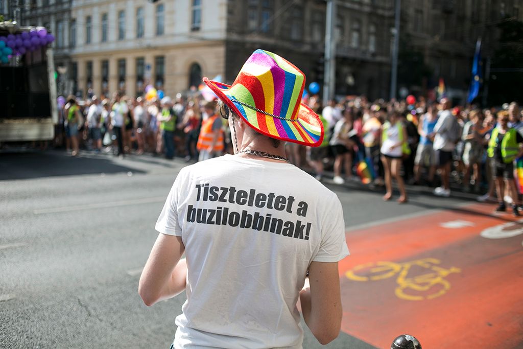 Az LMBTQ-közösség (leszbikus, meleg, biszexuális, transznemű és queer emberek) fesztiválja, a 22. Budapest Pride felvonulásának résztvevői Fotó: Horváth Péter Gyula