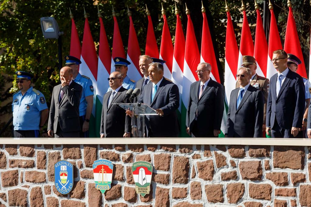 Orbán Viktor miniszterelnök beszéde,, a határvadász ezred megalakulása alkalmából tartott ünnepségen, az első határvadászok eskütételén a Készenléti Rendőrség budapesti központjában // fotó: Hatlaczki Balázs