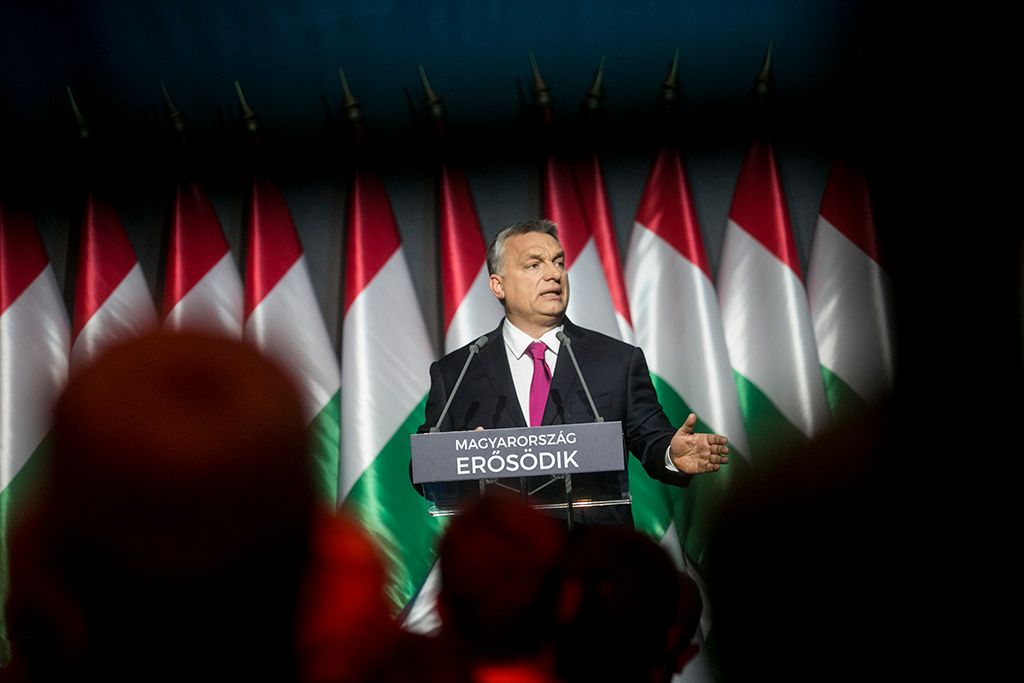Orbán Viktor miniszterelnök hagyományos évértékelő beszédét tartja a Várkert Bazárban 2017. február 10-én. Fotó: Horváth Péter Gyula