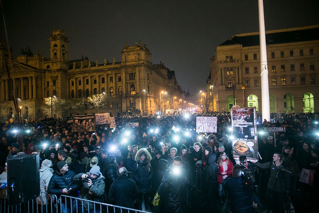 Résztvevők a Váltsunk rendszert közösen az oktatásban címmel meghirdetett diáktüntetésen Budapesten 2018. február 23-án. Fotó: Horváth Péter Gyula