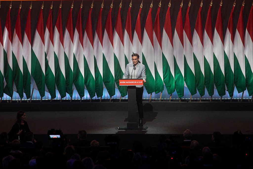 Illés Boglárka, a Fidelitas elnöke beszédet mond a Fidesz 29. tisztújító kongresszusán Budapesten Fotó: Horváth Péter Gyula