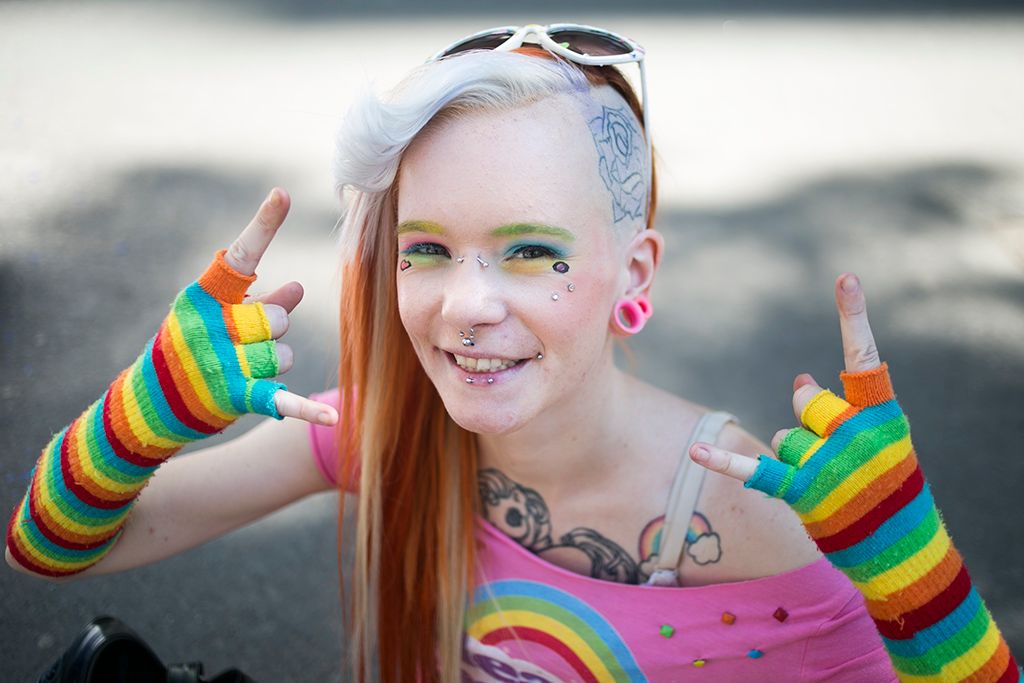 Az LMBTQ-közösség (leszbikus, meleg, biszexuális, transznemű és queer emberek) fesztiválja, a 22. Budapest Pride felvonulásának résztvevői Fotó: Horváth Péter Gyula