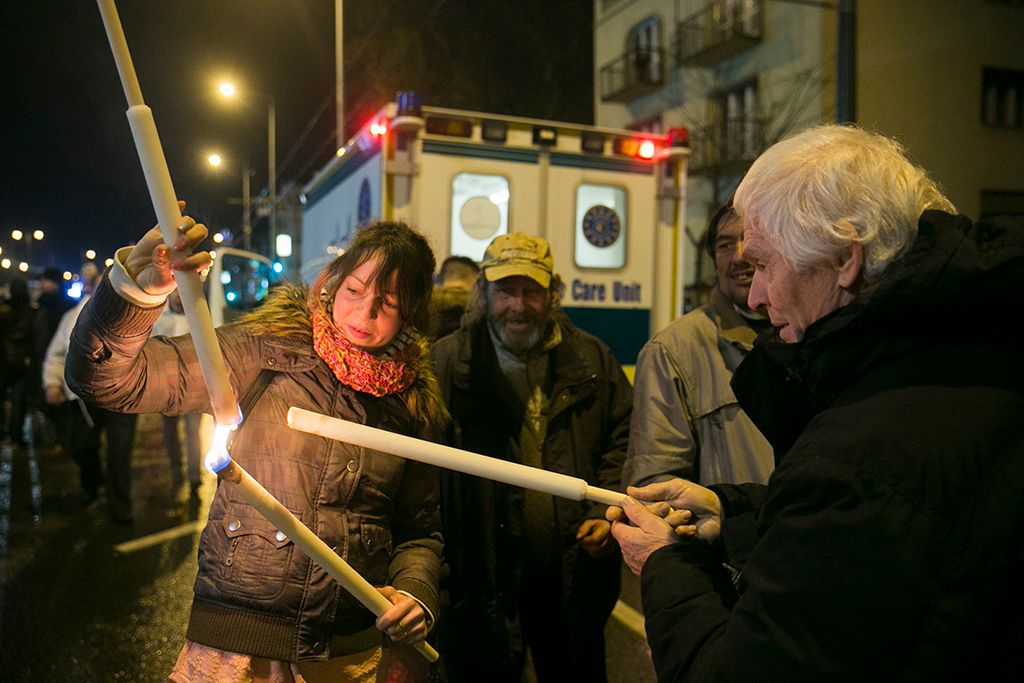 Ligetvédők  a Jobbik tüntetésen a Fidesz székháza előtt Budapesten 2017. december 15-én. Fotó :Horváth Péter Gyula