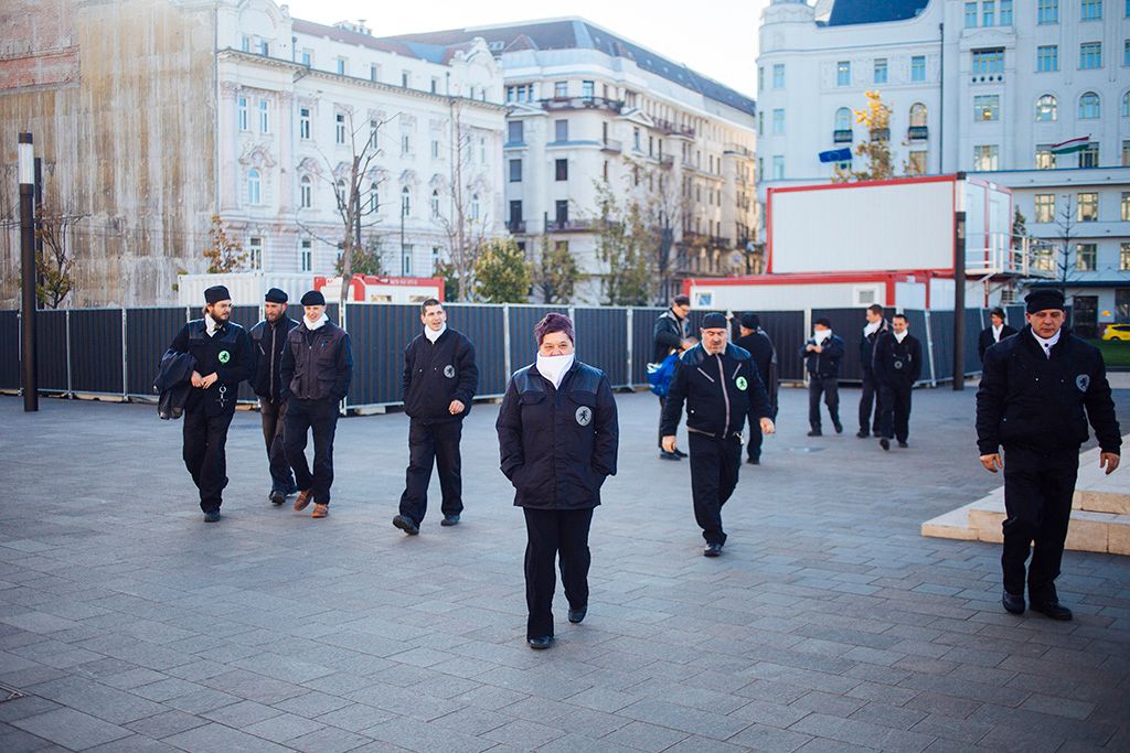 A Kéményseprők Országos Szakszervezete (KOSZ) demonstrációt és sajtótájékoztatót tartott  a kötelező ellenőrzést beszüntető jogszabály ellen 2017.10.30. Fotó: Horváth Péter Gyula / PestiSrácok.hu