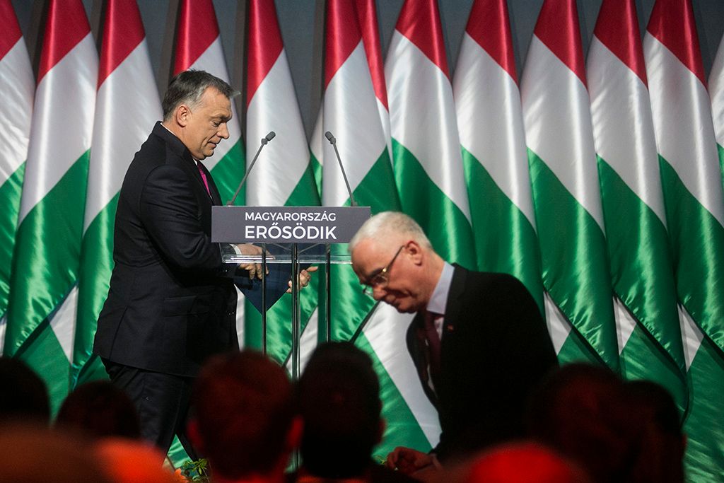 Orbán Viktor miniszterelnök hagyományos évértékelő beszédét tartja a Várkert Bazárban 2017. február 10-én. Fotó: Horváth Péter Gyula