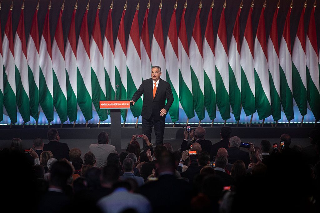 OOrbán Viktor, a Fidesz újraválasztott elnöke, miniszterelnök beszédet mond a Fidesz 29. tisztújító kongresszusán Fotó: Horváth Péter Gyula