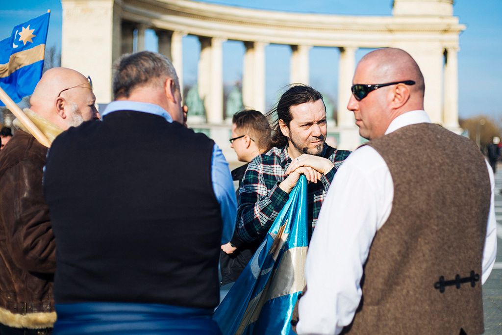A székely szabadság napja alkalmából tartottak megemlékezést és tüntetés a Hősök terén. Beszédet mondott Pánczél Károly, Schiffer András  és György-Mózes Árpád Fotó: Horváth Péter Gyula