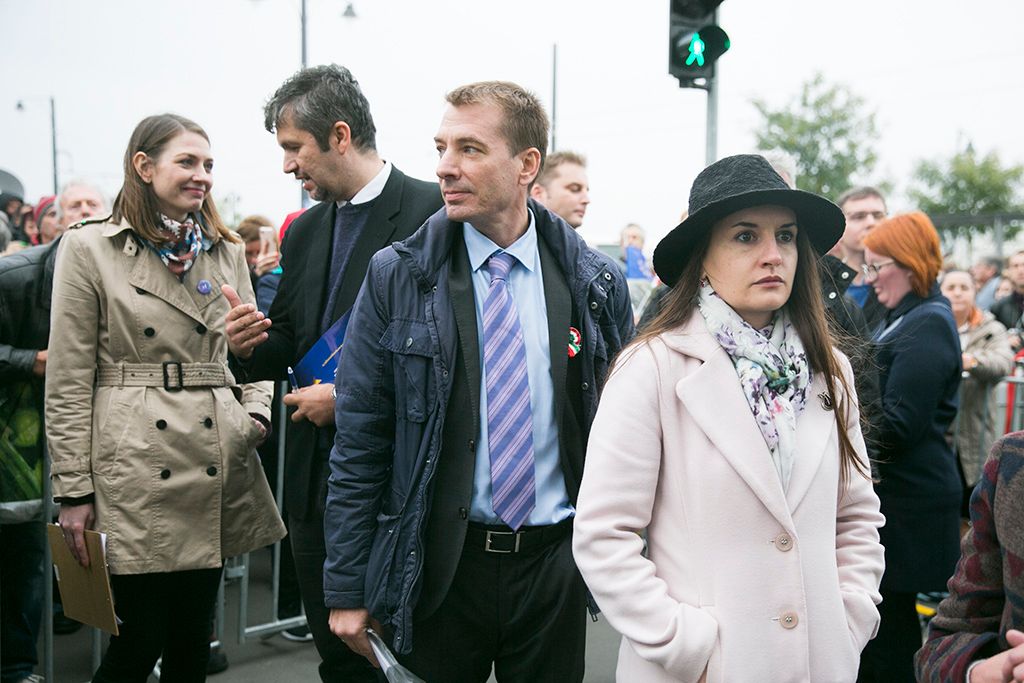 Hadházy Ákos Jávor Benedek és Lukácsi KAtalin Közös ellenzéki tüntetés a szabadságért, a korrupció ellen! címmel szervezett demonstráción Fotó: Horváth Péter Gyula