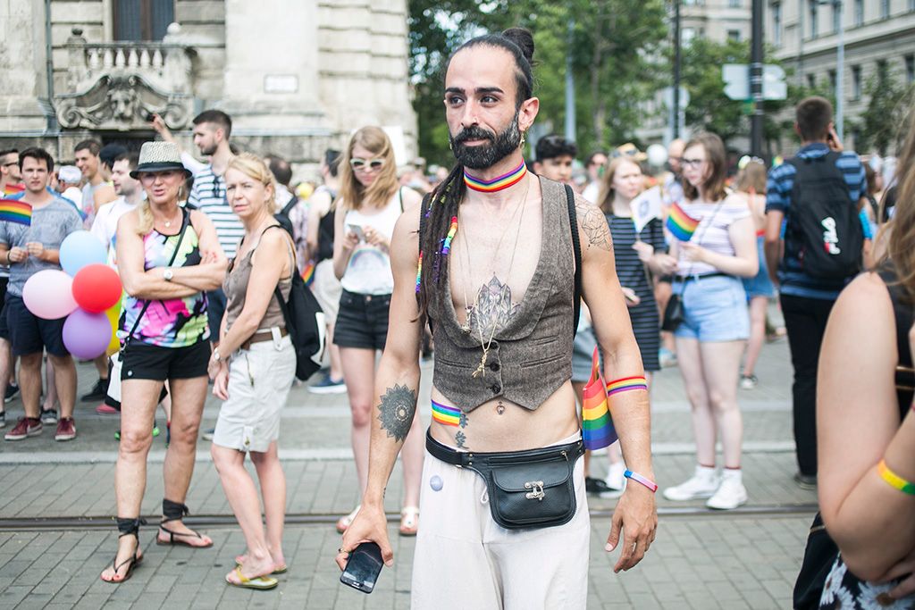 Az LMBTQ-közösség (leszbikus, meleg, biszexuális, transznemű és queer emberek) fesztiválja, a 22. Budapest Pride felvonulásának résztvevői Fotó: Horváth Péter Gyula
