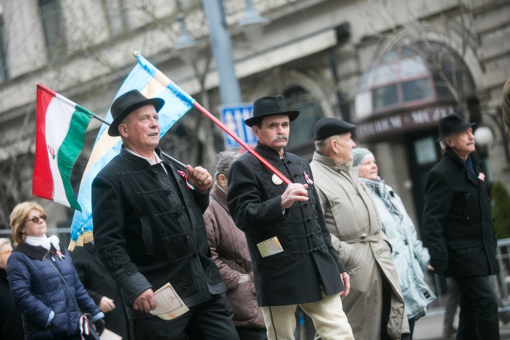 Ünneplők az 1848/49-es forradalom és szabadságharc hőseinek tiszteletére rendezett díszünnepségen. Fotó: Horváth Péter Gyula