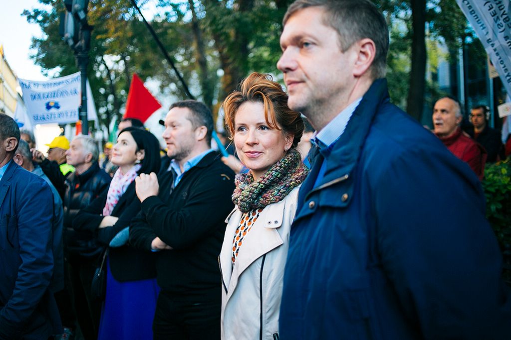 Tüttő Kata és Tóth Bertalan a Szakszervezetek demonstrációján Fotó: Horváth Péter Gyula / PS