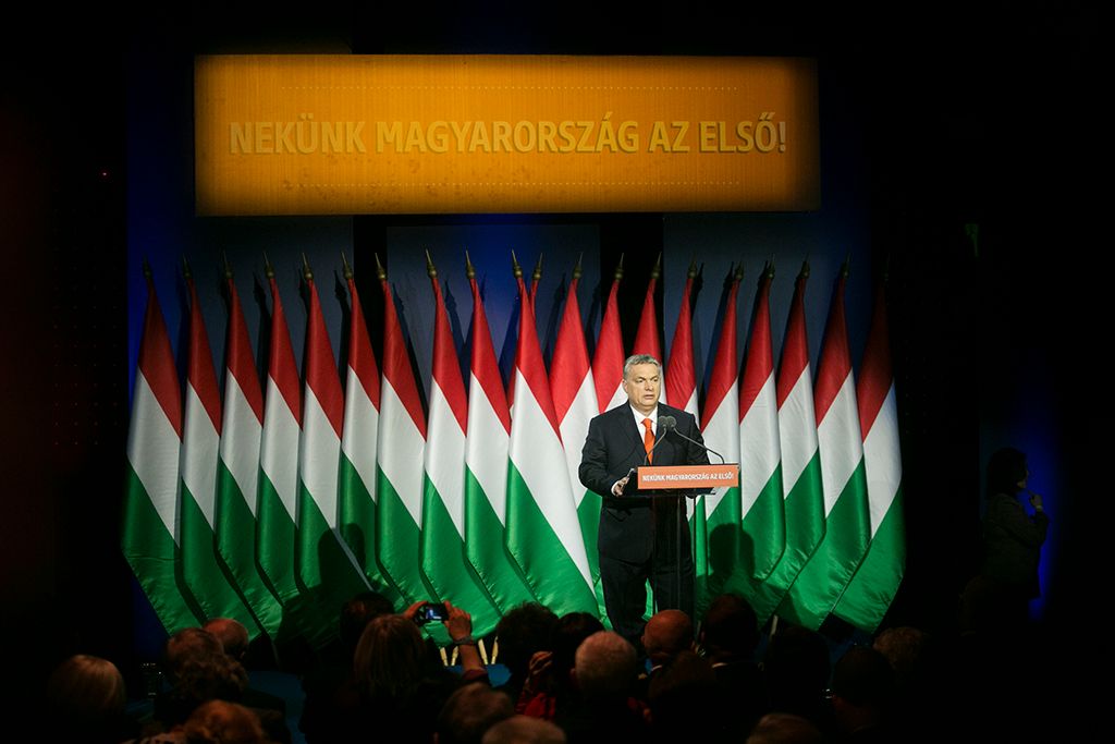 Budapest, 2018. február 18. Orbán Viktor miniszterelnök hagyományos évértékelő beszédét tartja a Várkert Bazárban 2018. február 18-án. Fotó: Horváth Péter Gyula
