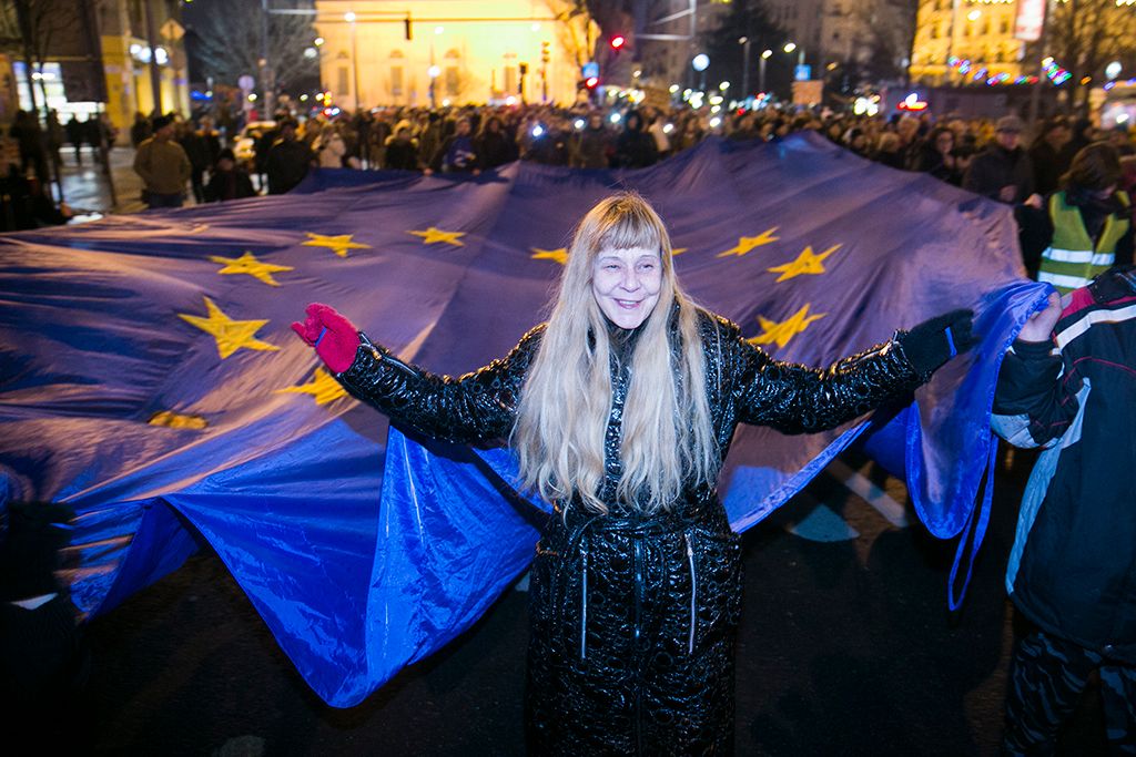 Résztvevők a Váltsunk rendszert közösen az oktatásban címmel meghirdetett diáktüntetésen Budapesten 2018. február 23-án. Fotó: Horváth Péter Gyula