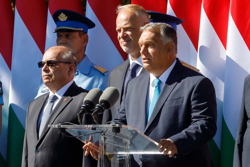 Orbán Viktor miniszterelnök beszéde,, a határvadász ezred megalakulása alkalmából tartott ünnepségen, az első határvadászok eskütételén a Készenléti Rendőrség budapesti központjában // fotó: Hatlaczki Balázs