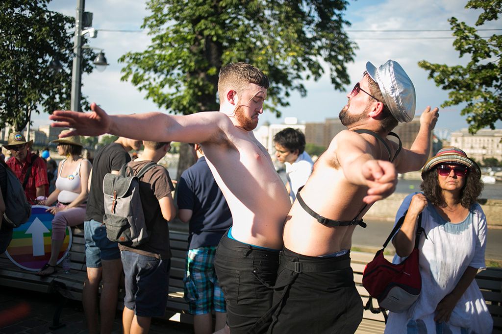 Az LMBTQ-közösség (leszbikus, meleg, biszexuális, transznemű és queer emberek) fesztiválja, a 22. Budapest Pride felvonulásának résztvevői Fotó: Horváth Péter Gyula
