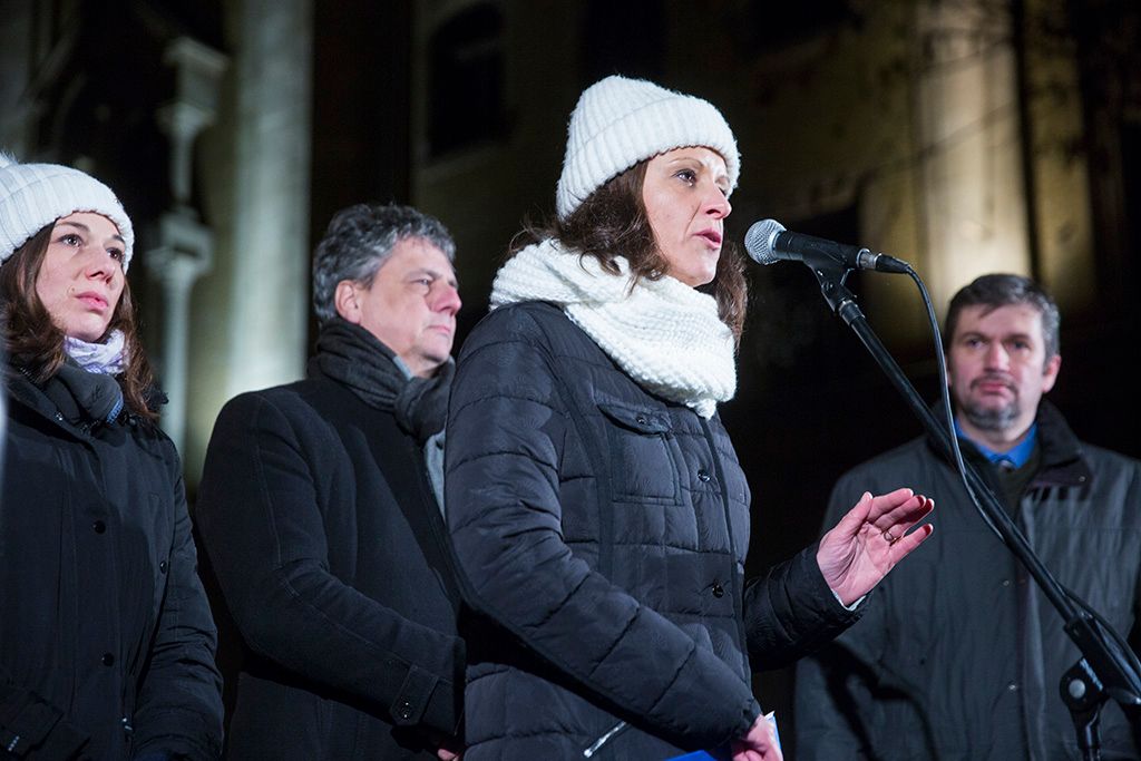 Budapest, 2019. január 23. Résztvevők az Ismeretlen tettesek tüntetése címmel meghirdetett ellenzéki demonstráción Budapesten, a Legfőbb Ügyészség épületénél 2019. január 23-án. Fotó: Horváth Péter Gyula
