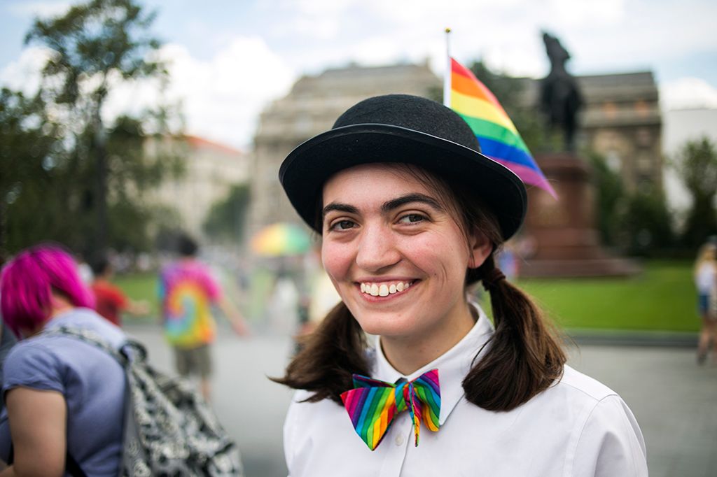 Az LMBTQ-közösség (leszbikus, meleg, biszexuális, transznemű és queer emberek) fesztiválja, a 22. Budapest Pride felvonulásának résztvevői Fotó: Horváth Péter Gyula