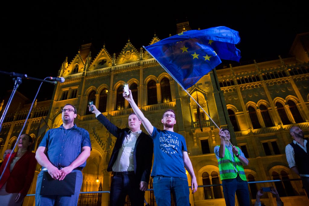 A Facebookon meghirdetett, ellenzéki pártok részvételével tartott demonstráció Budapesten Fotó: Horváth Péter Gyula