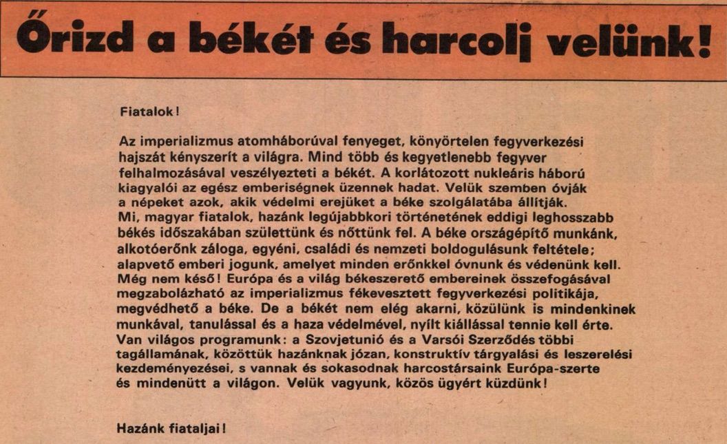 Béke, béke, béke! /Forrás: Magyar Ifjúság, arcadum.hu