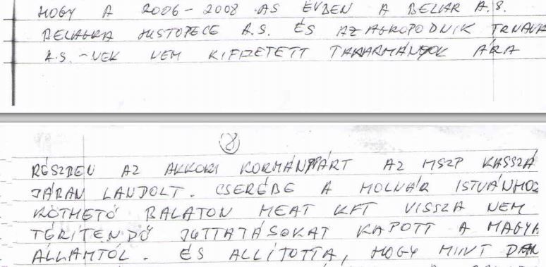 Dömény Zoltán vallomással felérő levelének egy részlete. Fotó: PestiSrácok.hu
