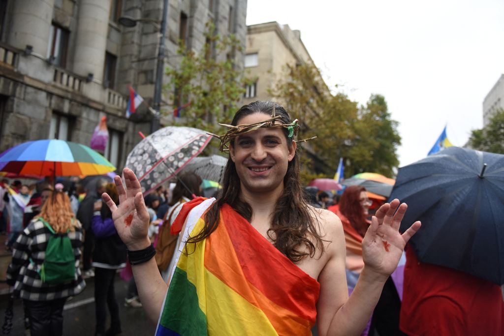 People attend the European LGBTQ pride march in Belgrade