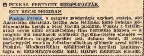 A szöveg az érdekes, Puskás a szovjeteket szídta, de az osztrák kommunisták ezt nem tűrték! Korabeli Népszava/ Forrás: Arcanum.hu