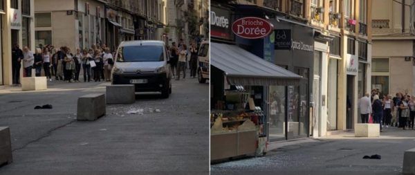 A támadó egy pékség előtt hagyta a csavarokkal megpakolt robbanószerkezetet Fotó: Twitter