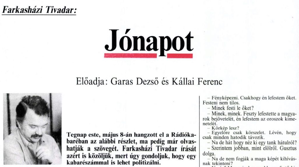 Jónapot, Farkasházy az első számban / Forrás: Arcanum.hu