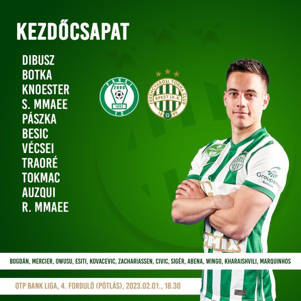 Pászka Lóránd először volt ott a Fradi kezdőjében a tavaszi idényben. Fotó: a Ferencvárosi TC hivatalos Facebook-oldala