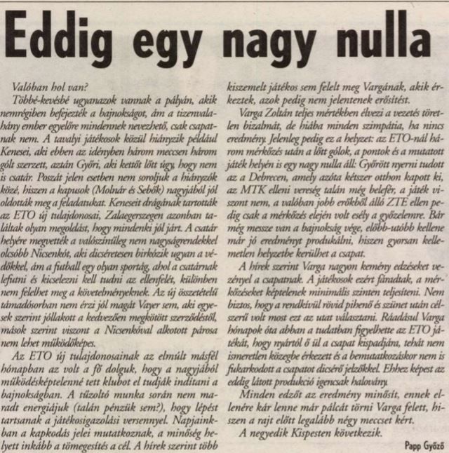 Nagy nulla. Cikk a Kisalföldből