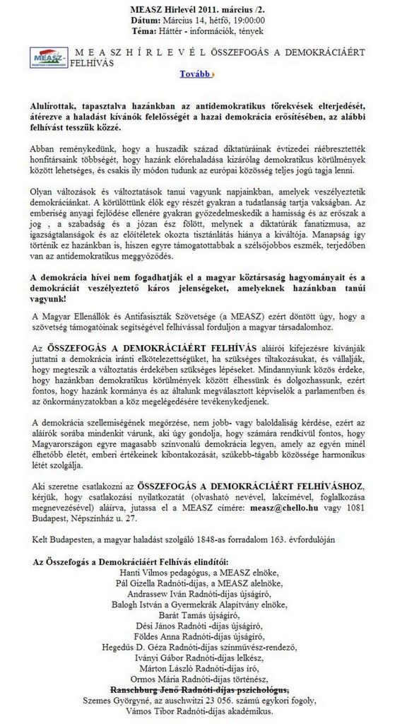 Balogh István és társai politikai tartalmú felhívása